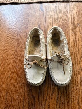 UGG Light Tan Shearling-Lined Moccasin Slippers